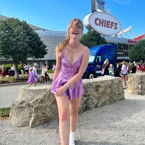 LUCY IN THE SKY Clara Lilac Iridescent Romper for the ERAS TOUR size Medium